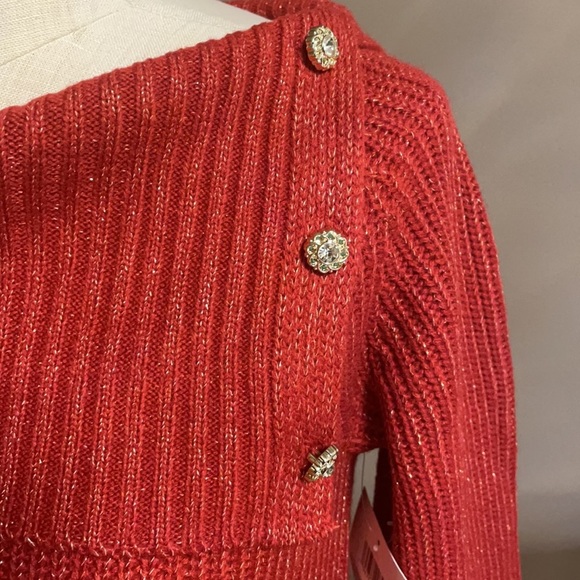 NWT 89th Madison ribbed Cowl boat neck sweater with gold threading. L/S. Sz S - Picture 3 of 10